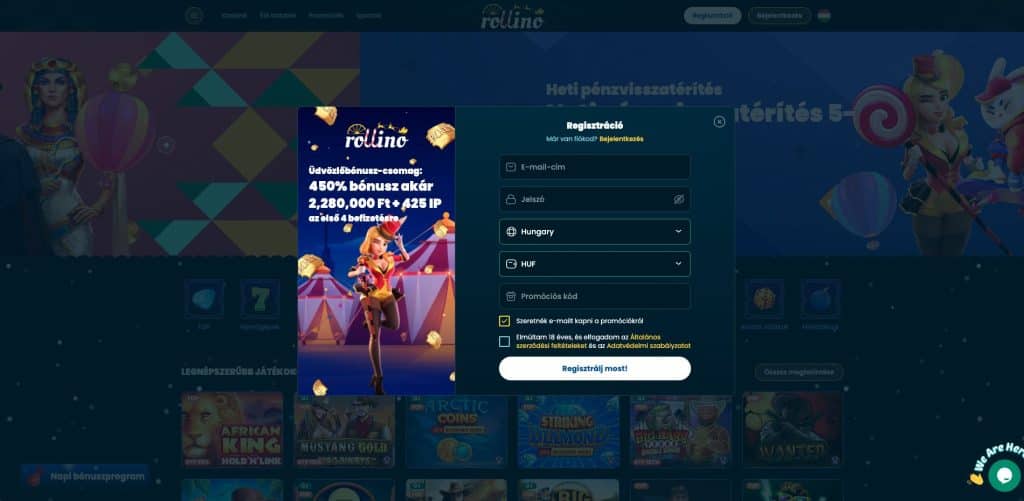 Rollino Casino regisztráció