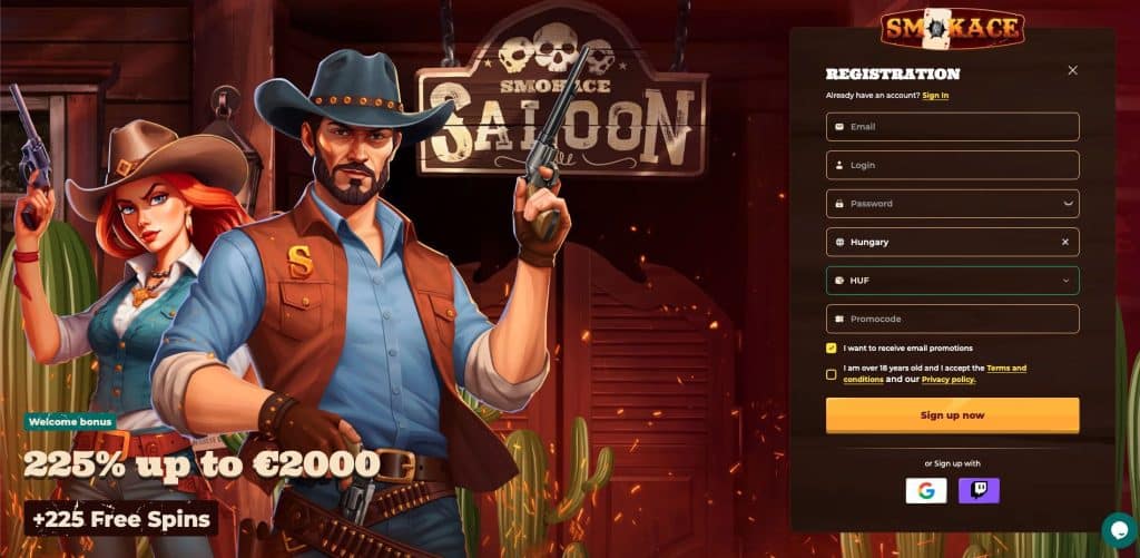 Smokace Casino regisztráció