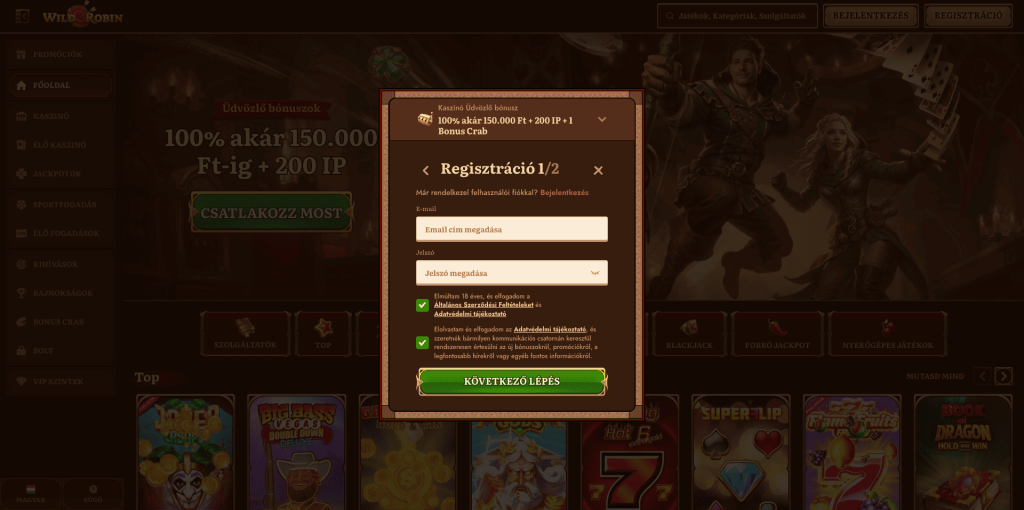 Wild Robin Casino regisztráció