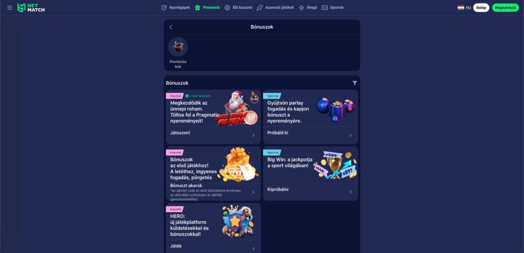 Betmatch Casino bónuszok