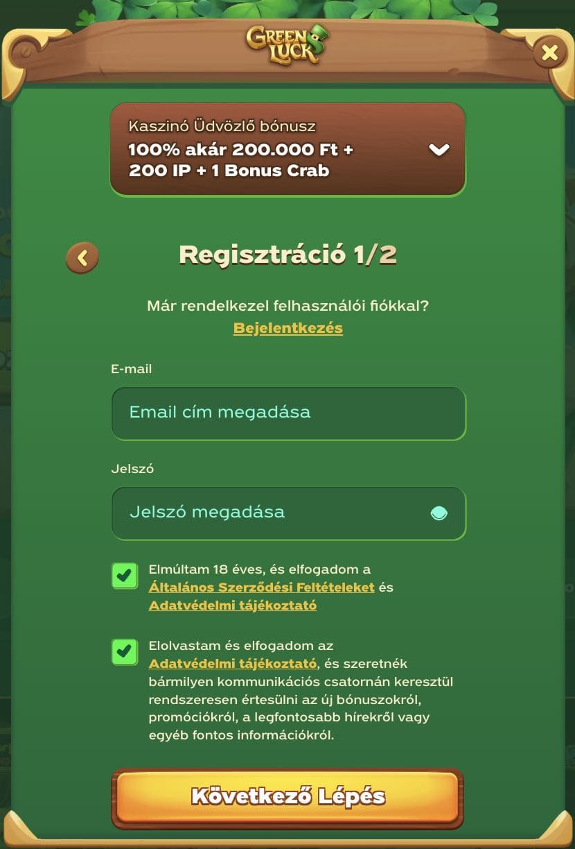 GreenLuck Casino regisztráció