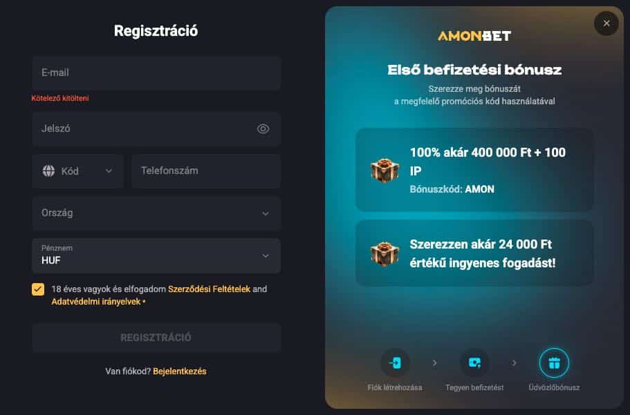 Amonbet Casino regisztráció