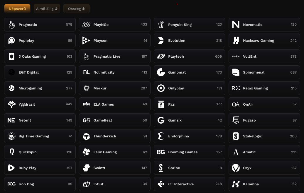 Kaszinójáték-szolgáltatók listája