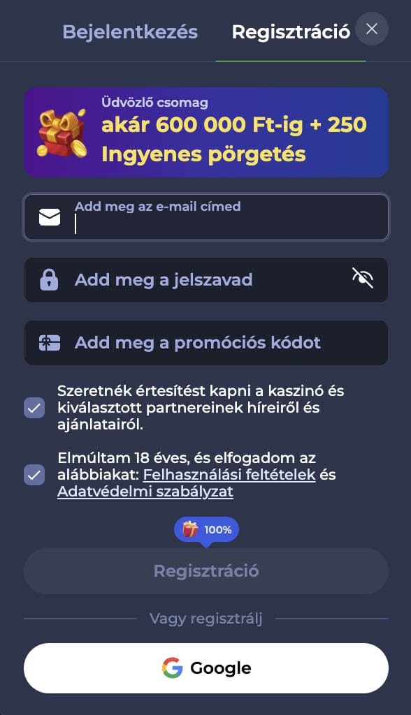 FridayRoll Casino regisztráció