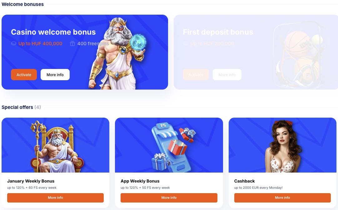 Vulkan Bet Casino bónuszok