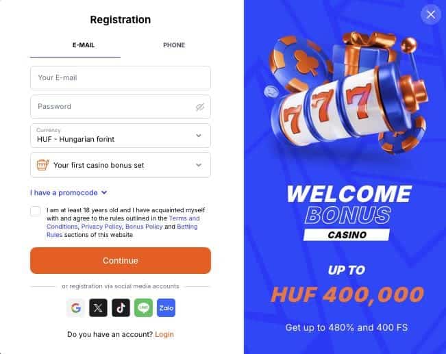 Vulkan Bet Casino regisztráció