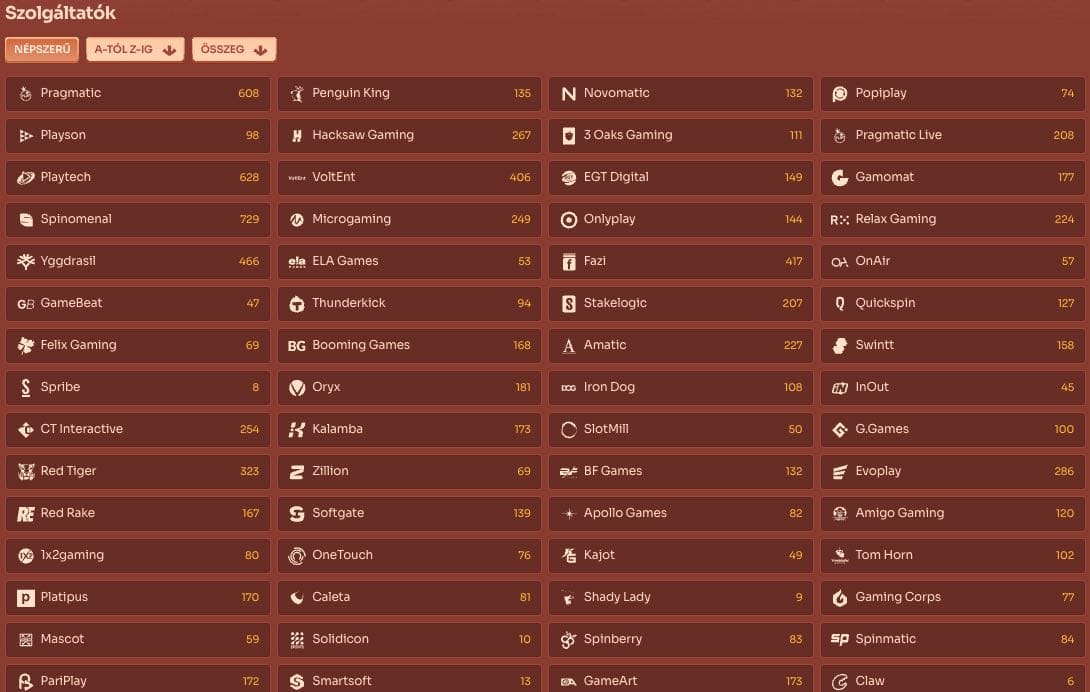 Kaszinójáték-szolgáltatók listája
