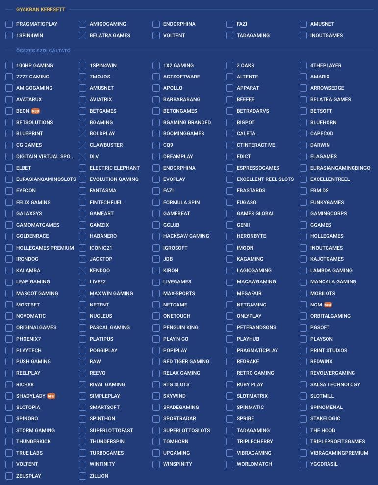 Kaszinójáték-szolgáltatók listája