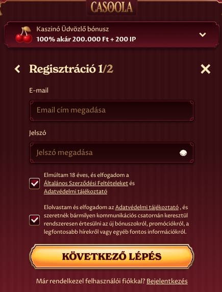 Casoola casino regisztráció