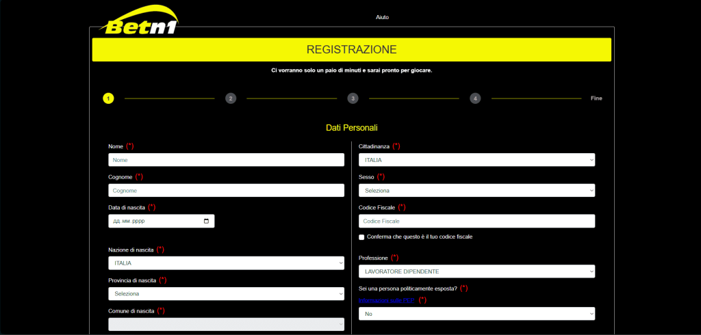 Registrazione al casinò Betn1