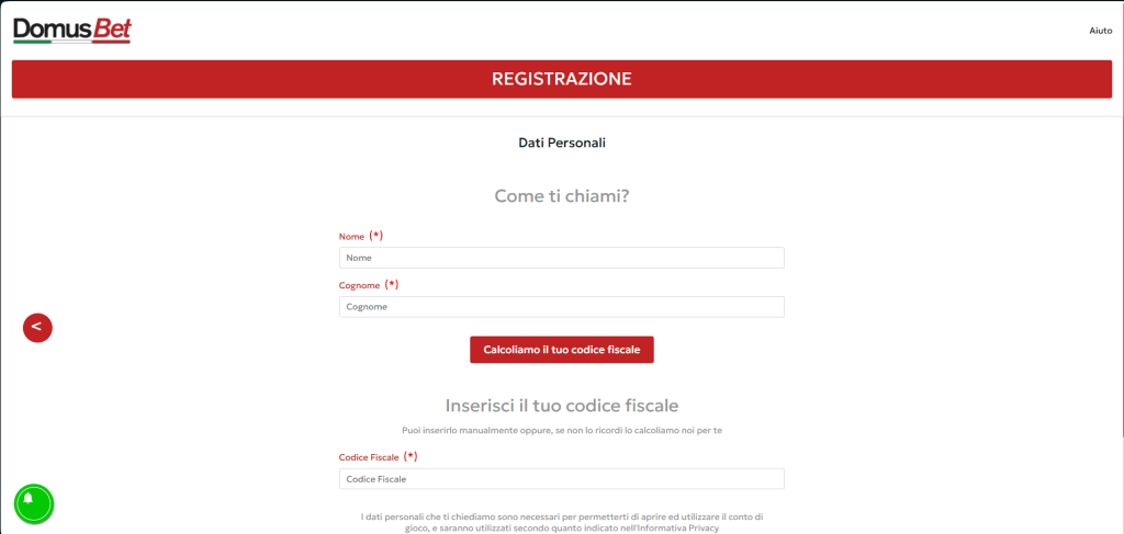 Registrazione al casinò DomusBet