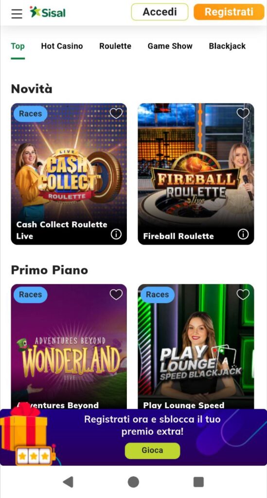 sisal casino mobile giochi live