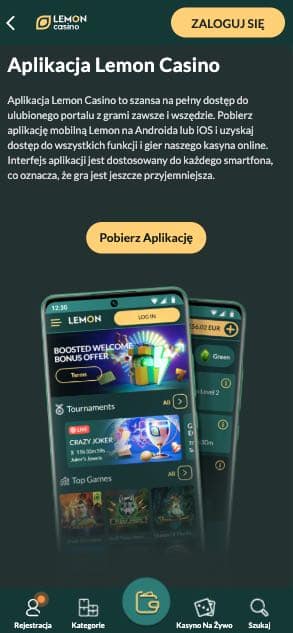 Zrzut ekranu aplikacji Lemon Casino