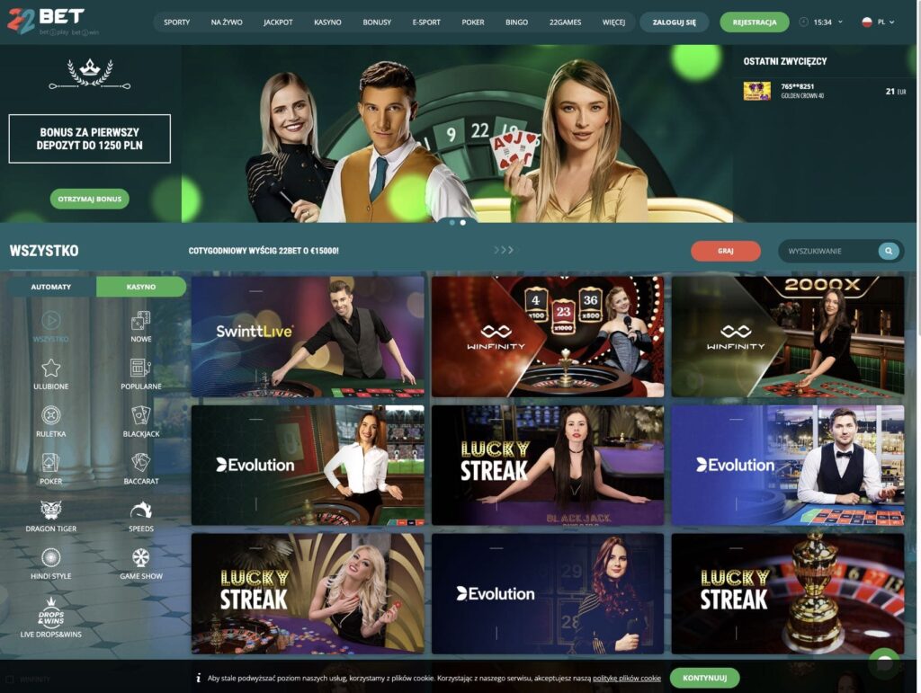 22Bet casino gra z krupierami na żywo