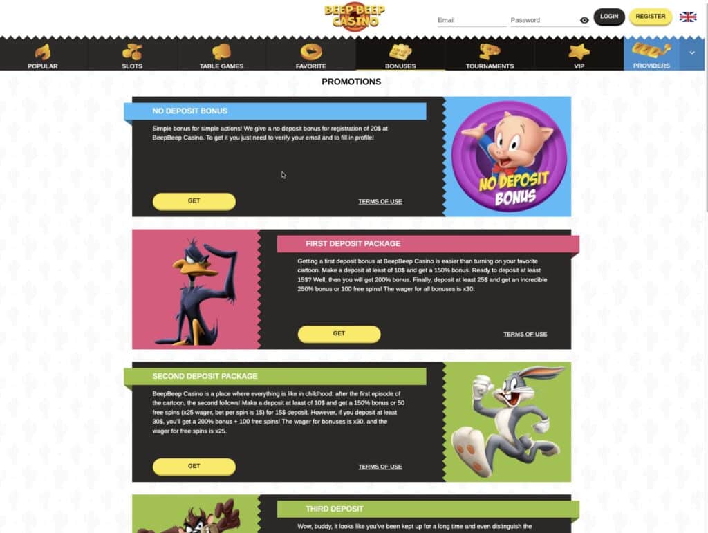 Beep Beep Casino bonusy