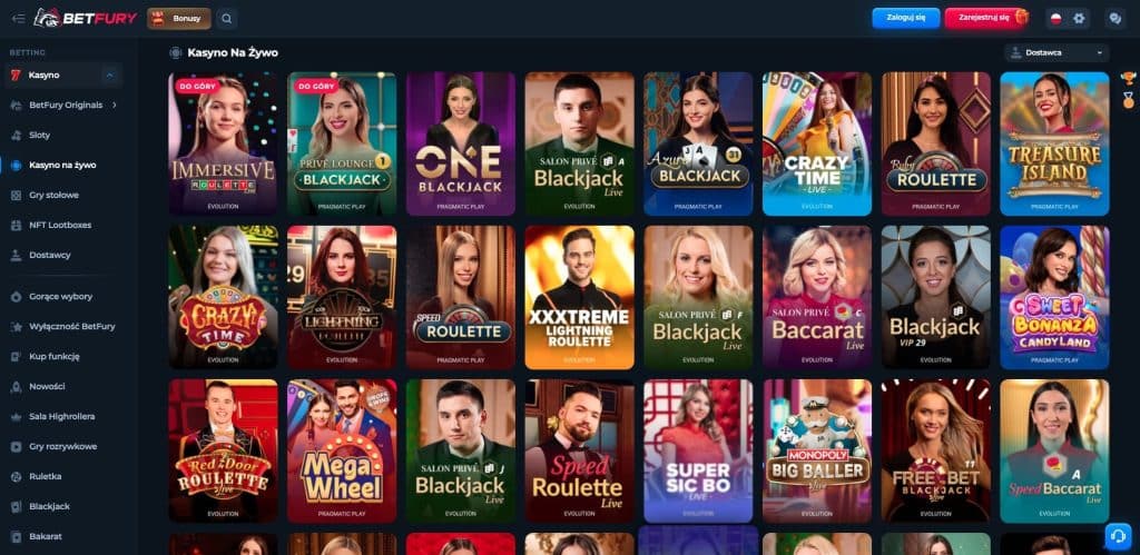 BetFury casino gra z krupierami na żywo