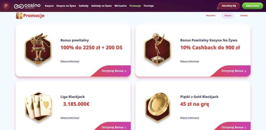 Infinity casino bonusy