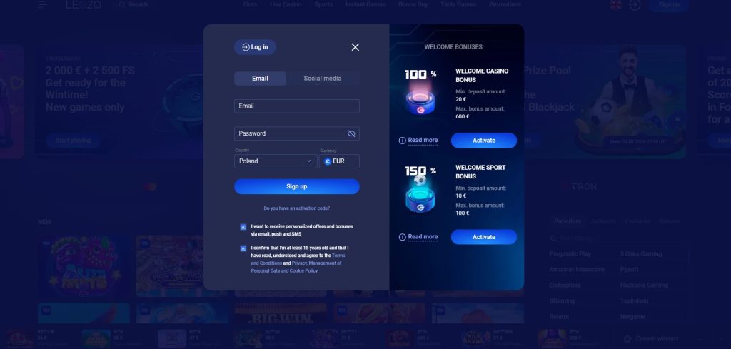 legzo zarejestruj sie