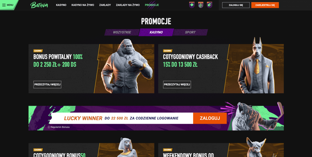 Betinia casino bonusy