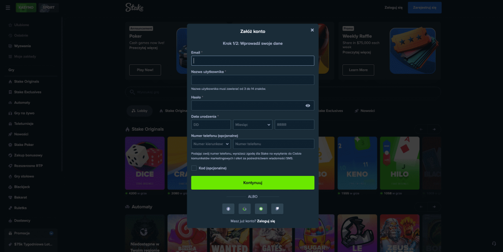 Stake casino rejestracja konta