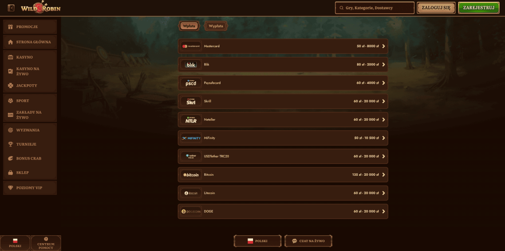 WildRobin kasyno metody platnosci