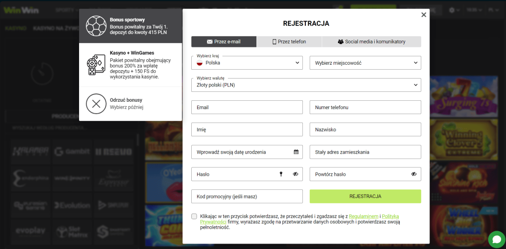 WinWin casino rejestracja