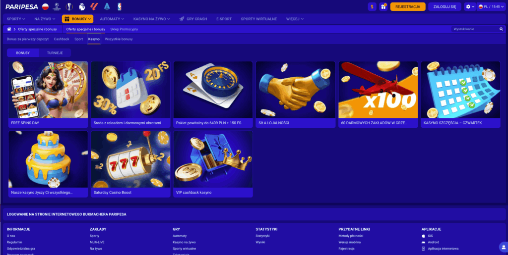 Paripesa casino bonusy