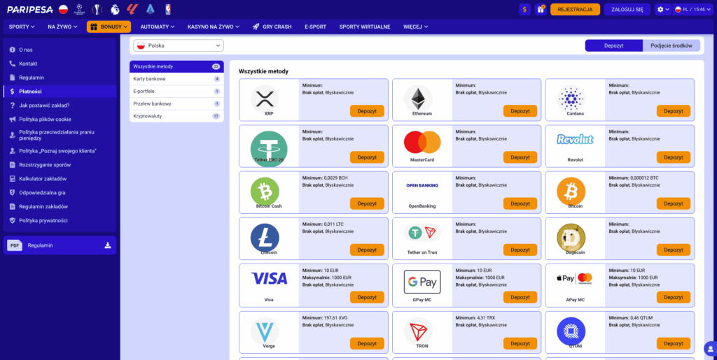 Metody Wpłaty i Wypłat