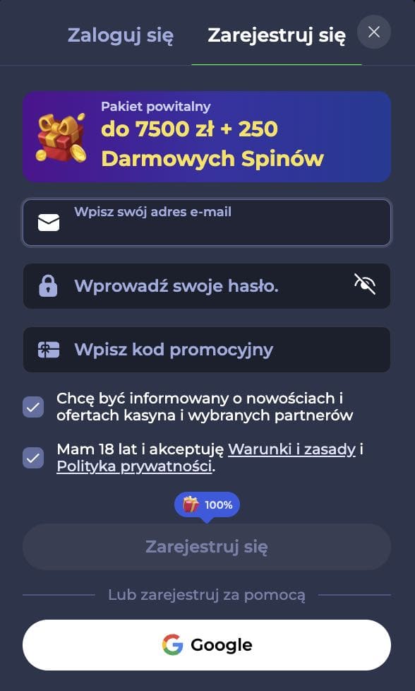 FridayRoll casino rejestracja konta