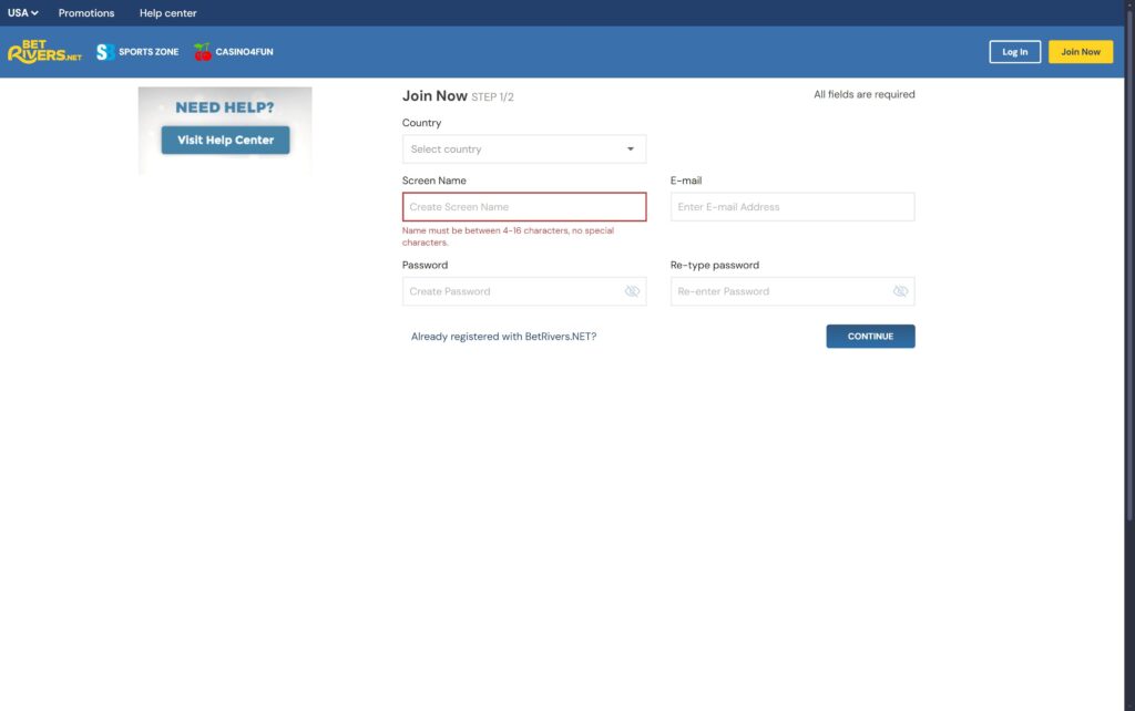Bet Rivers casino registration