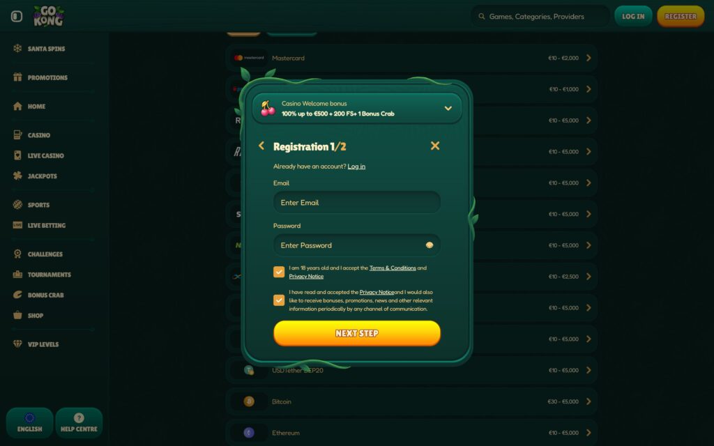 GoKong casino registration