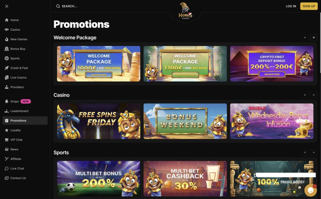 Horus casino bonuses