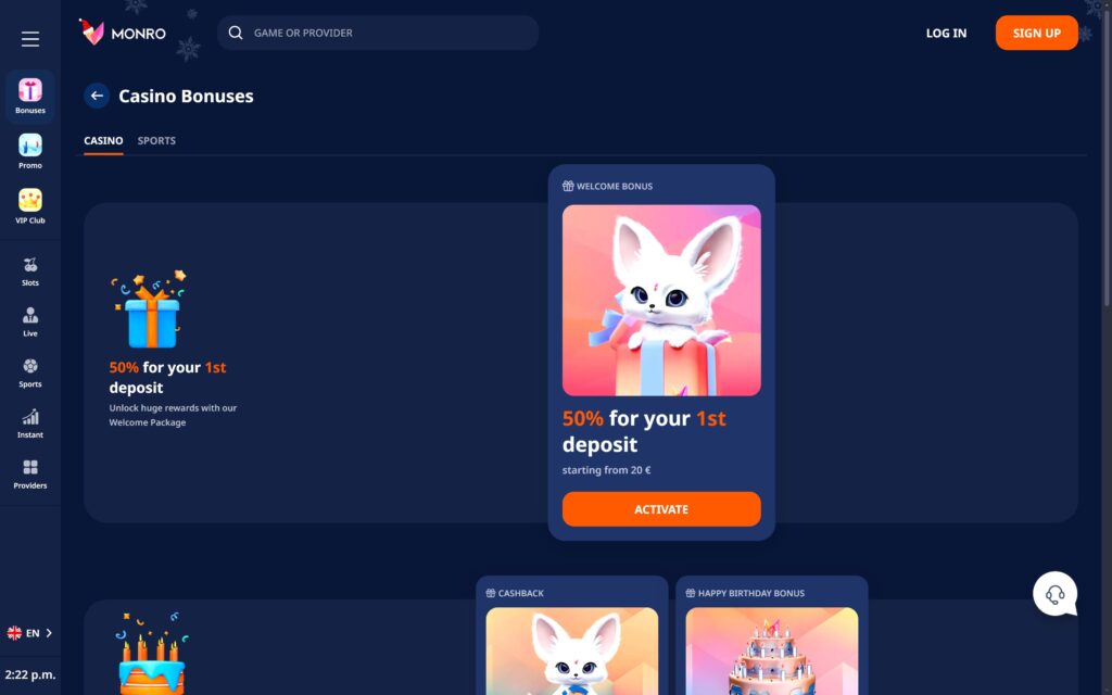 Monro casino bonuses