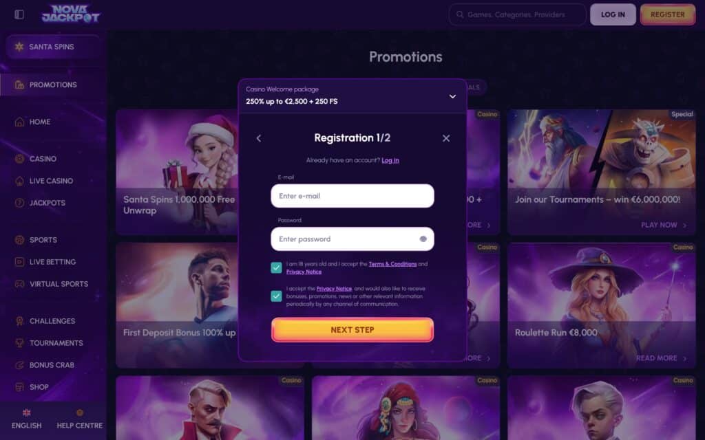 NovaJackpot casino registration
