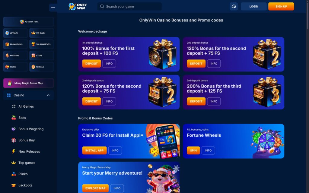 OnlyWin casino bonuses