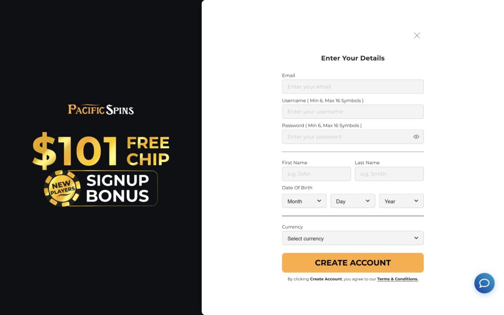 Pacific Spins casino registration