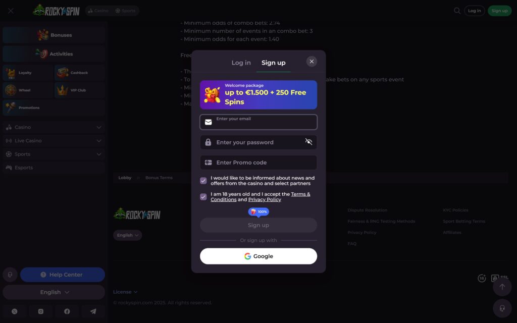 Rockyspin casino registration