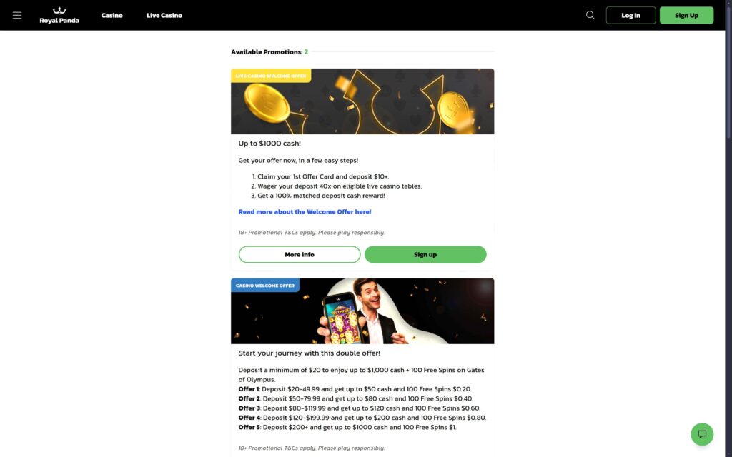 Royal Panda casino bonuses