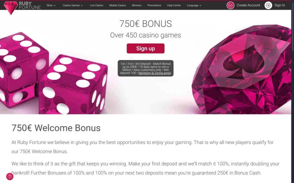 Ruby Fortune casino bonuses