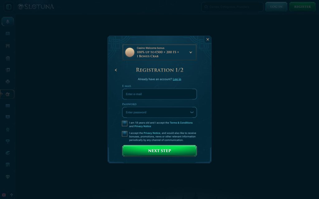 Slotuna casino registration