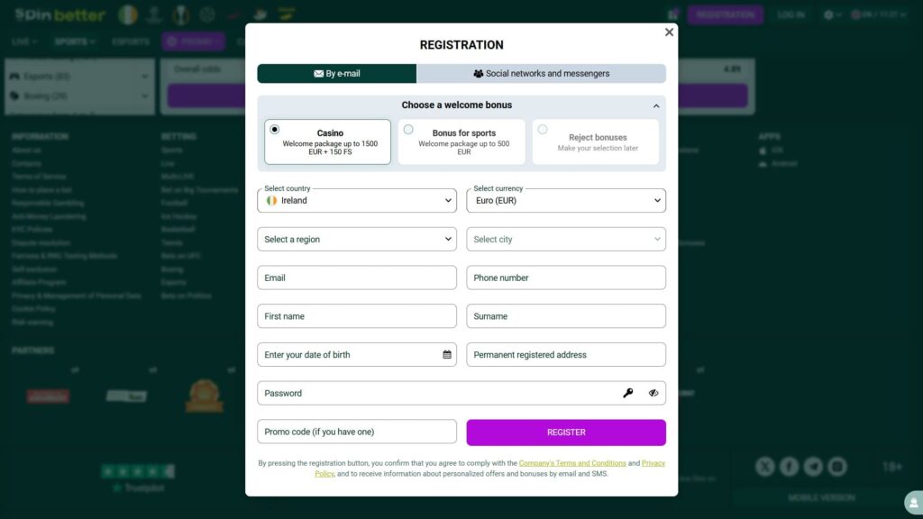 Spinbetter casino registration