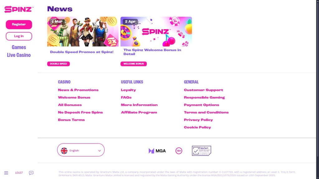 Spinz casino bonuses