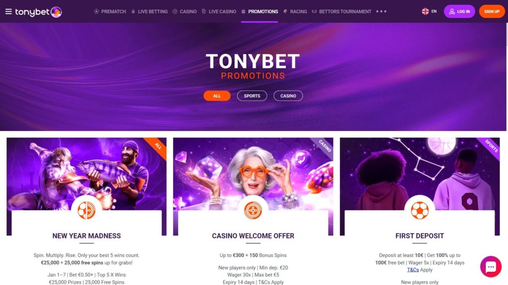 Tonybet casino bonuses