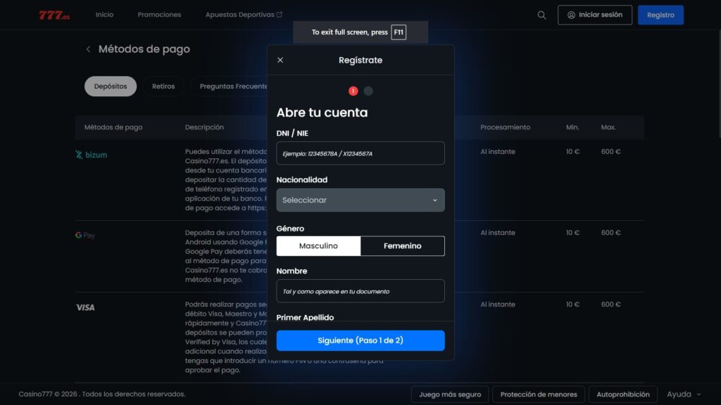 777 casino registration