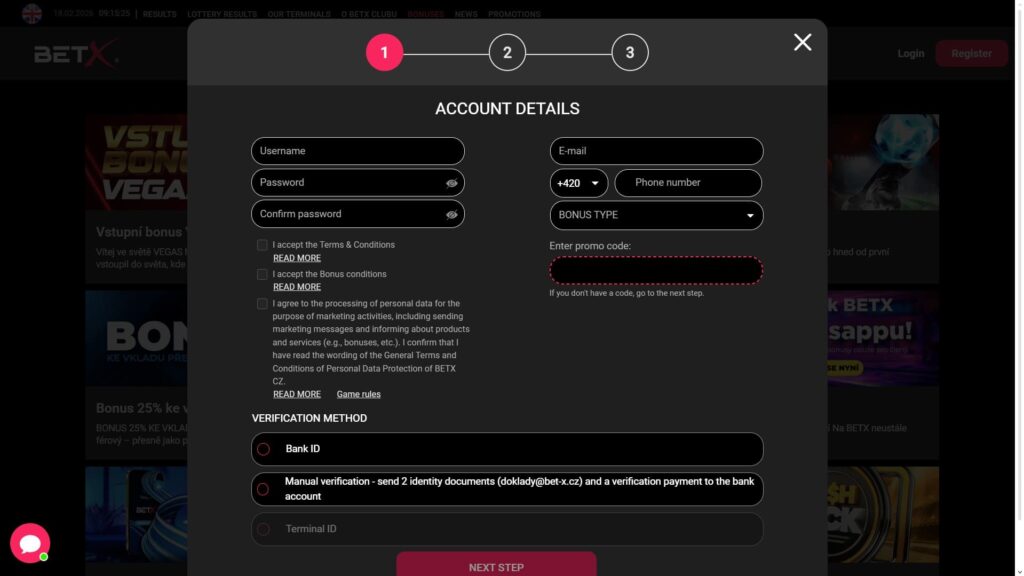 BetX casino registration