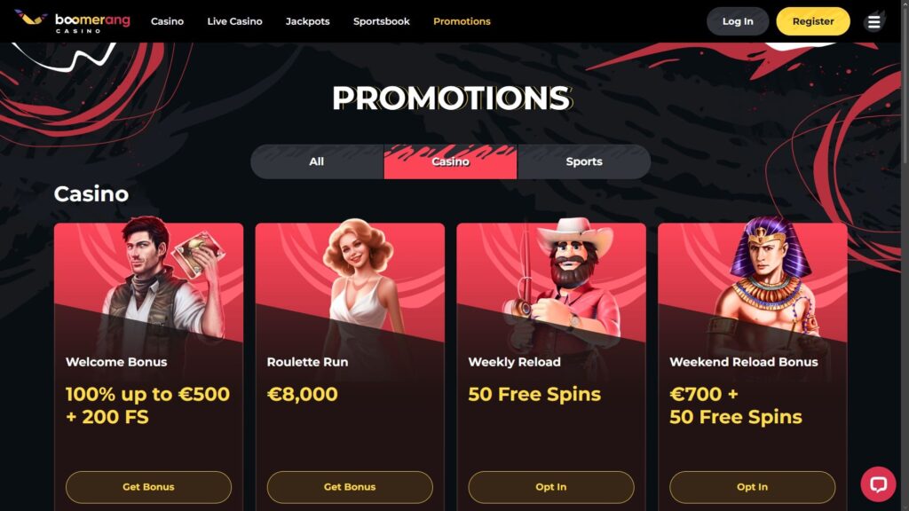Boomerang casino bonuses