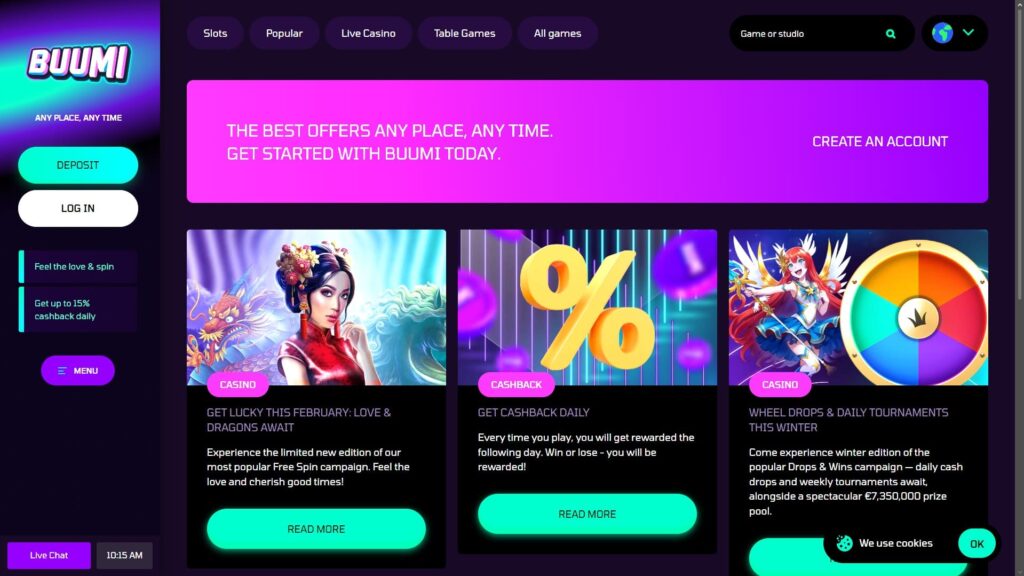 Buumi casino bonuses