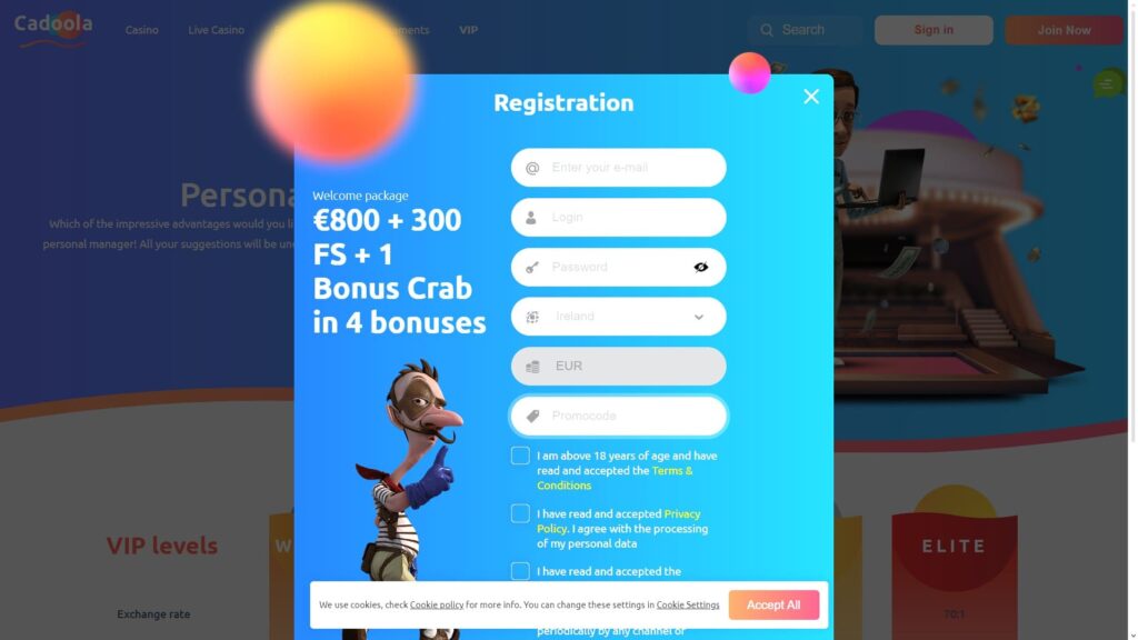 Cadoola casino registration