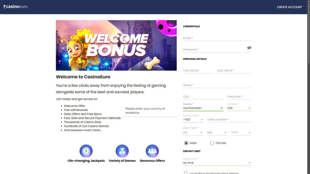 Casinoeuro registration