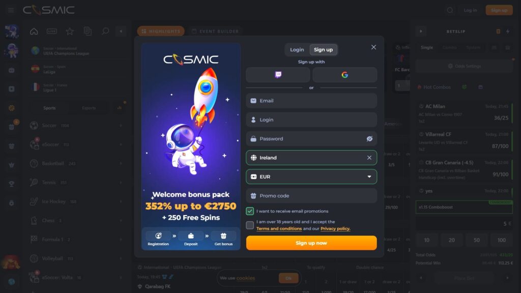 Cosmic Slot casino registration